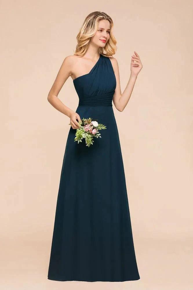 One Shoulder Floor-Length Bridesmaid Dress A-line Chiffon Wedding Party Dresses by misshow.com