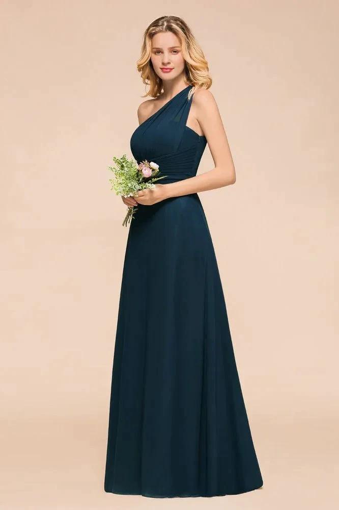 One Shoulder Floor-Length Bridesmaid Dress A-line Chiffon Wedding Party Dresses by misshow.com
