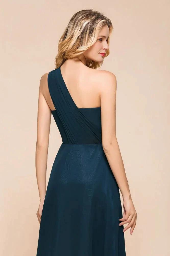 One Shoulder Floor-Length Bridesmaid Dress A-line Chiffon Wedding Party Dresses by misshow.com