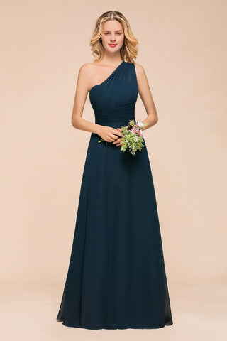 Vestido de dama de honor de un solo hombro hasta el suelo, corte A, de gasa, para fiesta de boda