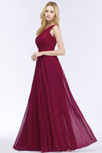 One-shoulder Floor Length Burgundy Ruffled Chiffon A-line Bridesmaid Dresses