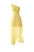 One Shoulder Floor Length Chiffon Yellow Bridesmaid Dress With Flower BD015 by pgmdress