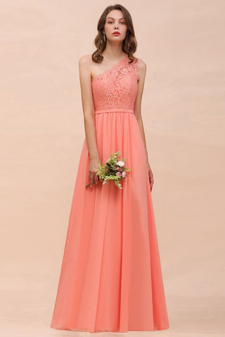 One Shoulder Floral Bridesmaid Dress Side Split Formal Wedding Guest Dress with Pocket