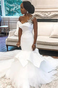 One shoulder Mermaid Bridal Wears with Ruffles Train by misshow.com