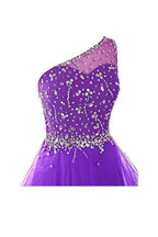 One Shoulder Prom Dresses Tulle Homecoming Dress With Beading PG065 by pgmdress