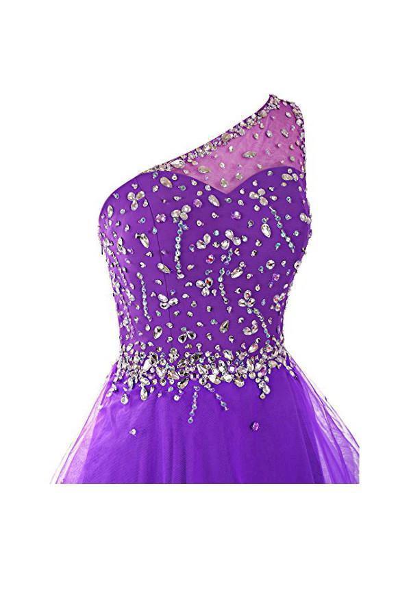 One Shoulder Prom Dresses Tulle Homecoming Dress With Beading PG065 by pgmdress