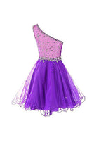 One Shoulder Prom Dresses Tulle Homecoming Dress With Beading PG065 by pgmdress
