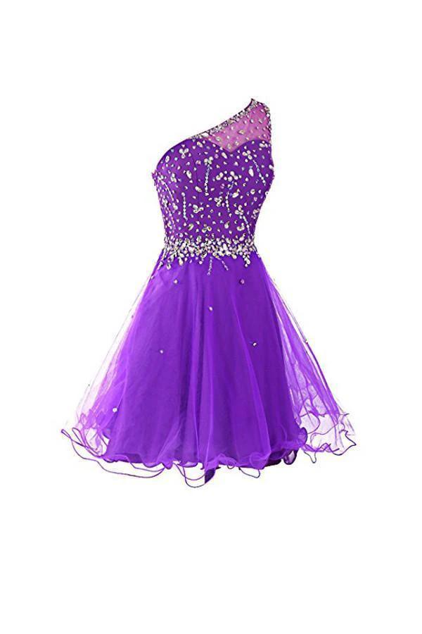 One Shoulder Prom Dresses Tulle Homecoming Dress With Beading PG065 by pgmdress
