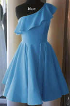 One Shoulder Ruffled Short Prom Dress Yellow Homecoming Dress PD342 by pgmdress
