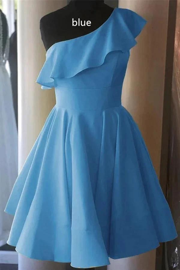 One Shoulder Ruffled Short Prom Dress Yellow Homecoming Dress PD342 by pgmdress