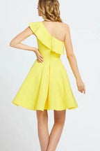 One Shoulder Ruffled Short Prom Dress Yellow Homecoming Dress PD342 by pgmdress