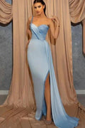 One Shoulder Sequins Sweetheart Sheath Split Prom Dress With Side Train by misshow.com