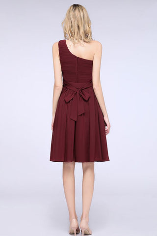 One-Shoulder Sleeveless Knee-Length Bridesmaid Dress with Ruffles Formal Party Dress