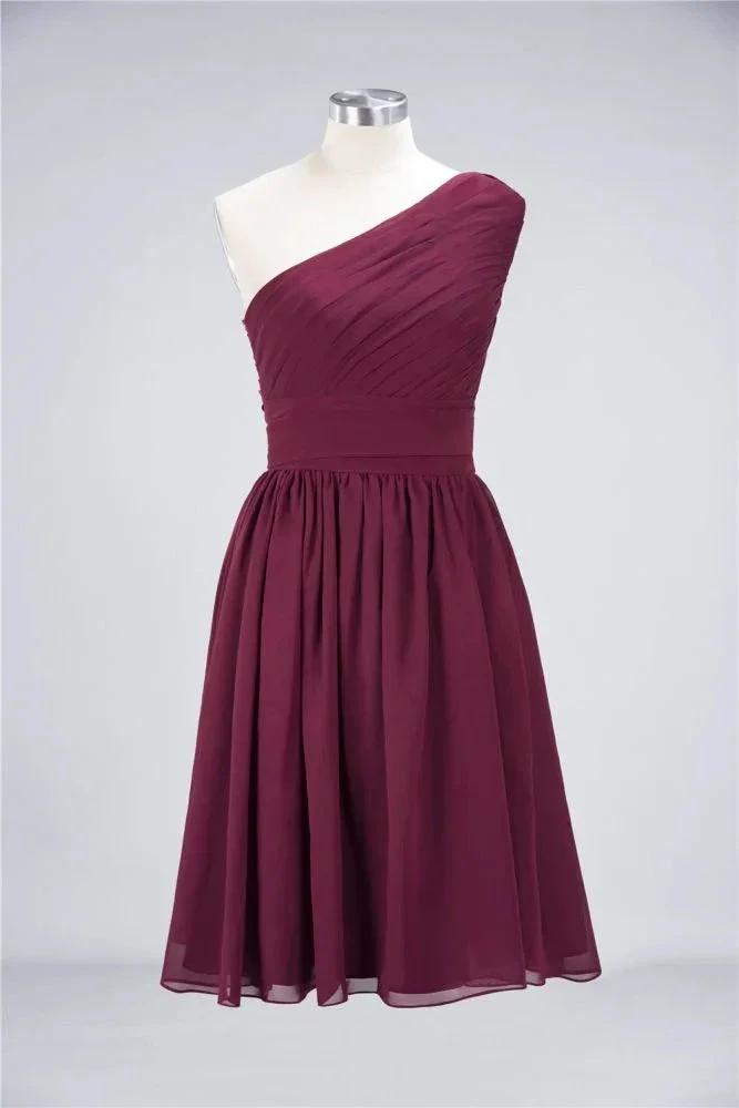 One-Shoulder Sleeveless Knee-Length Bridesmaid Dress with Ruffles Formal Party Dress by misshow.com