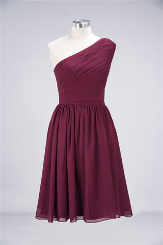 One-Shoulder Sleeveless Knee-Length Bridesmaid Dress with Ruffles Formal Party Dress