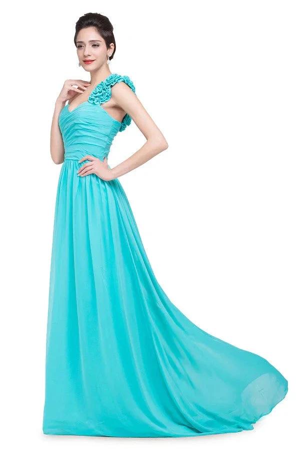 One-shoulder Strapless A-Line Sweep-length Chiffon Bridesmaid Dresses by misshow.com