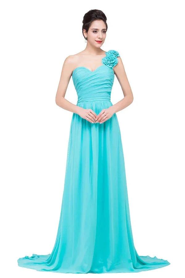 One-shoulder Strapless A-Line Sweep-length Chiffon Bridesmaid Dresses by misshow.com