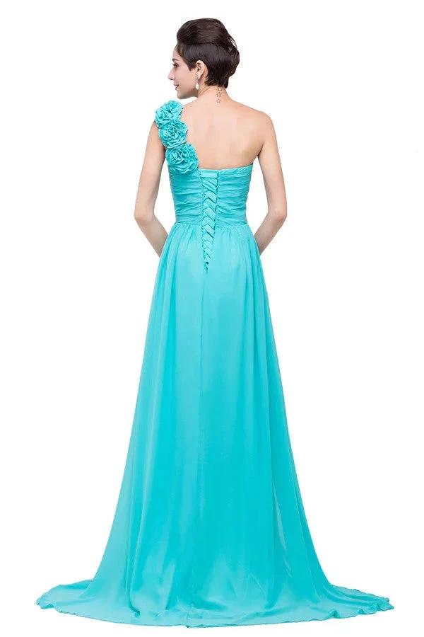 One-shoulder Strapless A-Line Sweep-length Chiffon Bridesmaid Dresses by misshow.com
