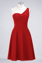 One-Shoulder Sweetheart Knee-Length Bridesmaid Dress Ruffles aline Party Dress