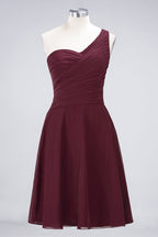 One-Shoulder Sweetheart Knee-Length Bridesmaid Dress Ruffles aline Party Dress