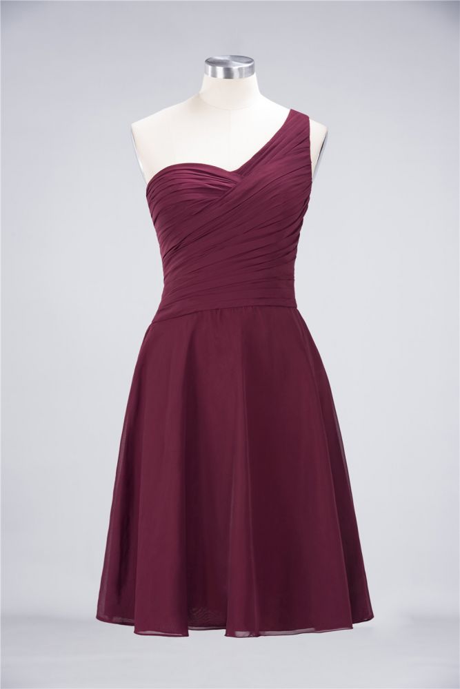 One-Shoulder Sweetheart Knee-Length Bridesmaid Dress Ruffles aline Party Dress