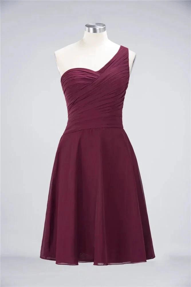 One-Shoulder Sweetheart Knee-Length Bridesmaid Dress Ruffles aline Party Dress by misshow.com