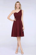 One-Shoulder Sweetheart Knee-Length Bridesmaid Dress Ruffles aline Party Dress by misshow.com