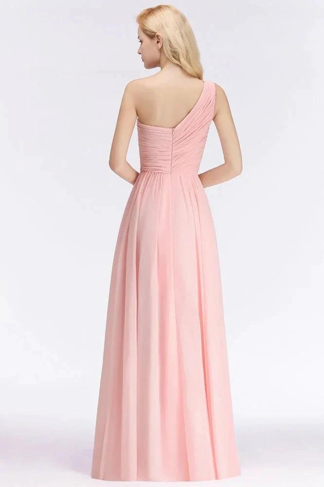 One-shoulder Sweetheart Ruffles Chiffon Bridesmaid Dress Aline Evening Dress by misshow.com