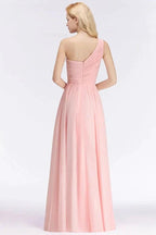 One-shoulder Sweetheart Ruffles Chiffon Bridesmaid Dress Aline Evening Dress by misshow.com