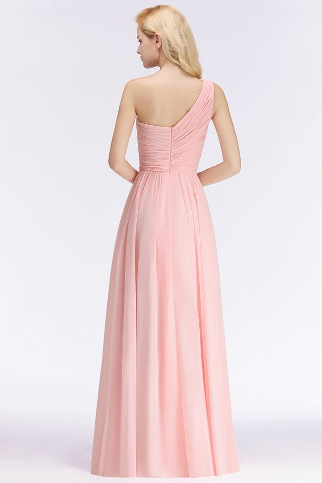 One-shoulder Sweetheart Ruffles Chiffon Bridesmaid Dress Aline Evening Dress Main Image