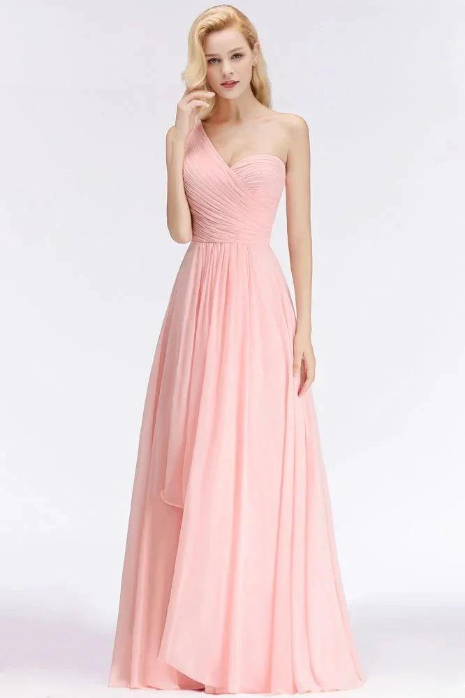 One-shoulder Sweetheart Ruffles Chiffon Bridesmaid Dress Aline Evening Dress by misshow.com