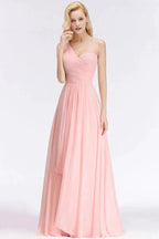 One-shoulder Sweetheart Ruffles Chiffon Bridesmaid Dress Aline Evening Dress by misshow.com