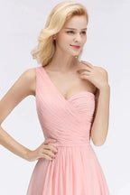 One-shoulder Sweetheart Ruffles Chiffon Bridesmaid Dress Aline Evening Dress by misshow.com