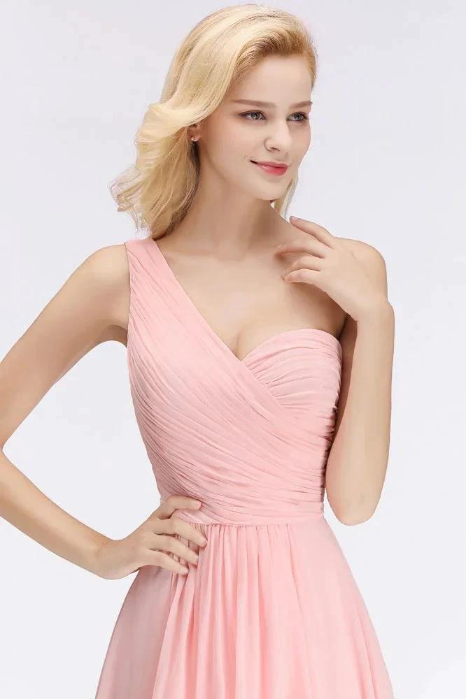 One-shoulder Sweetheart Ruffles Chiffon Bridesmaid Dress Aline Evening Dress by misshow.com
