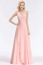 One-shoulder Sweetheart Ruffles Chiffon Bridesmaid Dress Aline Evening Dress by misshow.com