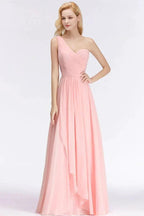 One-shoulder Sweetheart Ruffles Chiffon Bridesmaid Dress Aline Evening Dress by misshow.com