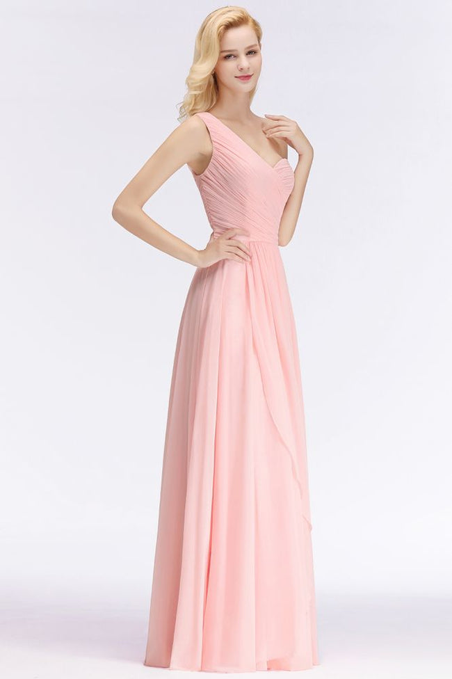 One-shoulder Sweetheart Ruffles Chiffon Bridesmaid Dress Aline Evening Dress Hover Image