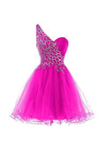 Hot Pink Homecoming Dresses One Shoulder Short Prom Dresses PG073 by pgmdress