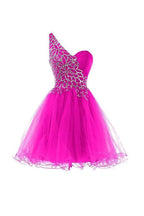 Hot Pink Homecoming Dresses One Shoulder Short Prom Dresses PG073 by pgmdress