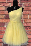One Shoulder Yellow Chic Tulle Homecoming Dress Cute Graduation Dress PD374 by pgmdress