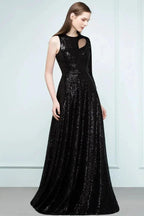 One-sleeve Black A-line Floor Length Sequined Prom Dresses by misshow.com