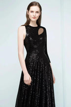 One-sleeve Black A-line Floor Length Sequined Prom Dresses by misshow.com