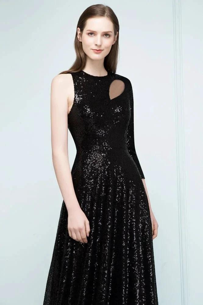 One-sleeve Black A-line Floor Length Sequined Prom Dresses by misshow.com