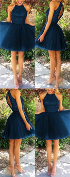 Open Back Halter Purple Beaded Homecoming Cocktail Dresses PG020 by pgmdress