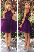 Open Back Halter Purple Beaded Homecoming Cocktail Dresses PG020 by pgmdress