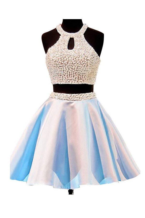 Open Back Jewel Sleeveless Homecoming Dress With Beading PG035 by pgmdress