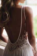 Open Back V-neck Lace Chiffon Wedding Dress by misshow.com