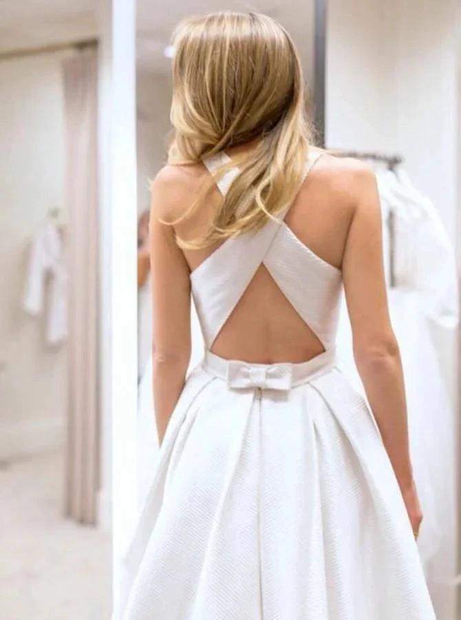 Open Back Wedding Dresses Pockets A-line Criss-Cross Bridal Gown WD528 by pgmdress