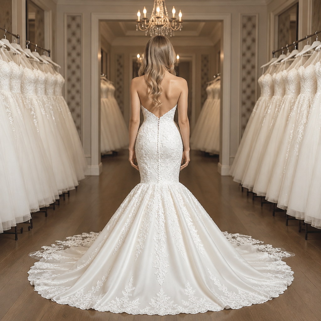 Elegant Strapless Sleeveless Mermaid Satin Floor-Length Wedding Dresses with Lace (ZD16416)