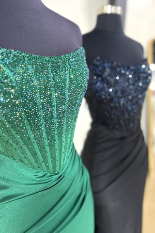 Opheliate | Trägerloses, langes Meerjungfrau-Ballkleid mit Perlen und Schlitz